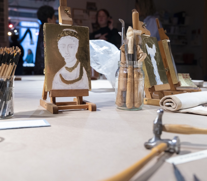 A table with art conservation materials