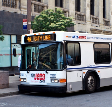 Metro bus at a stop downtown
