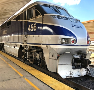 Amtrak train on the tracks